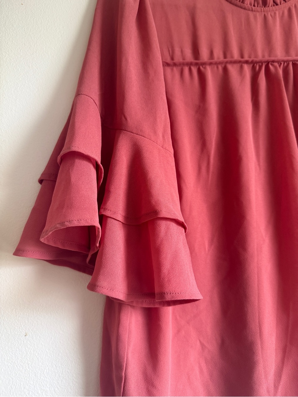 Monteau Ruffled Neck Tiered-Sleeve Blouse - Rose - Picture 2 of 7